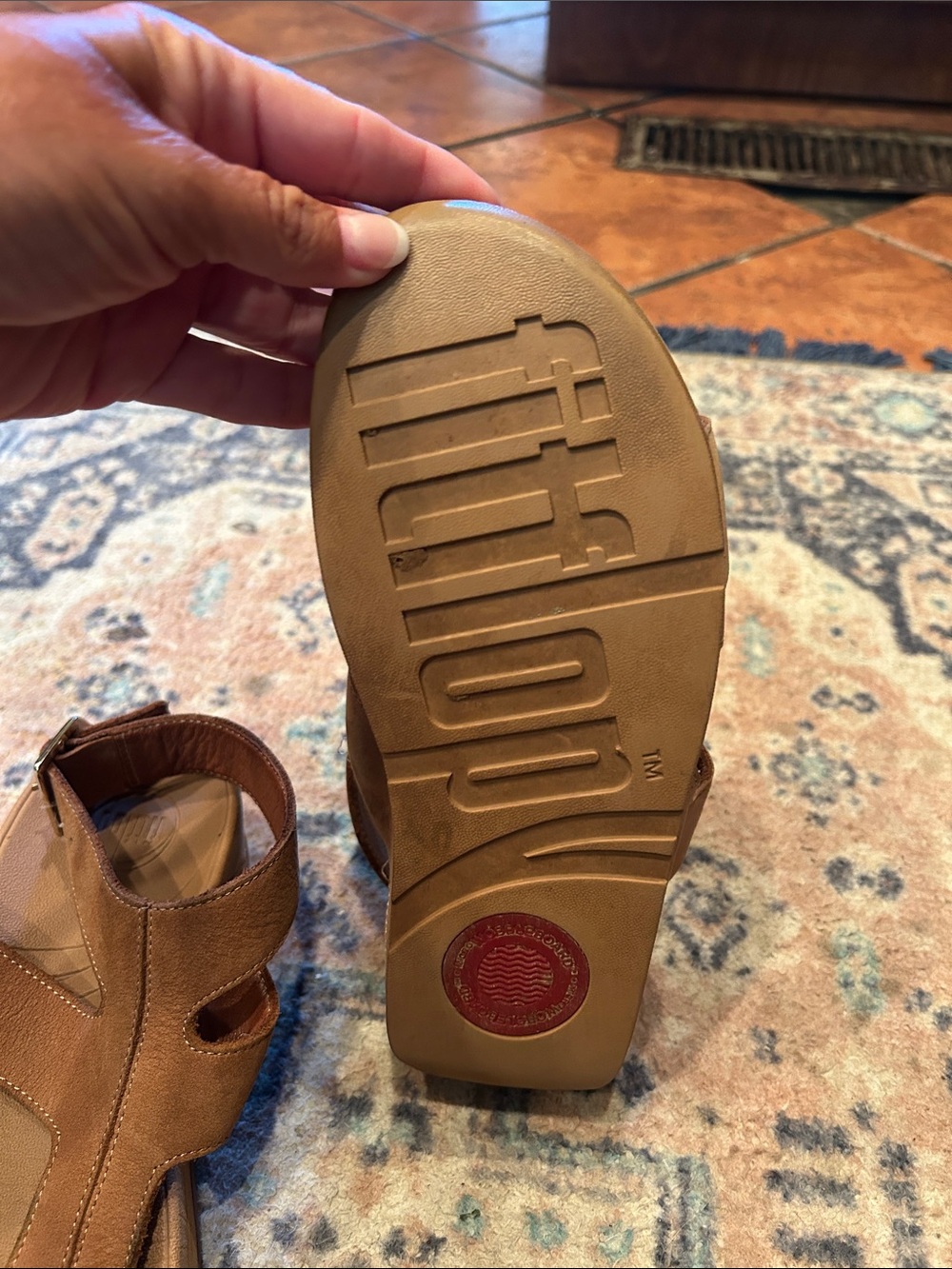 FitFlop Brown Nubuck Cutout Strappy Sandal with Buckle - Picture 14 of 15